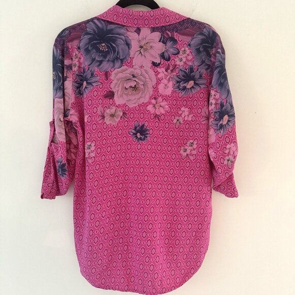 Anthropologie Free For Humanity sz M Mixed Print Floral Cottage Button Roll Tab - Picture 4 of 16